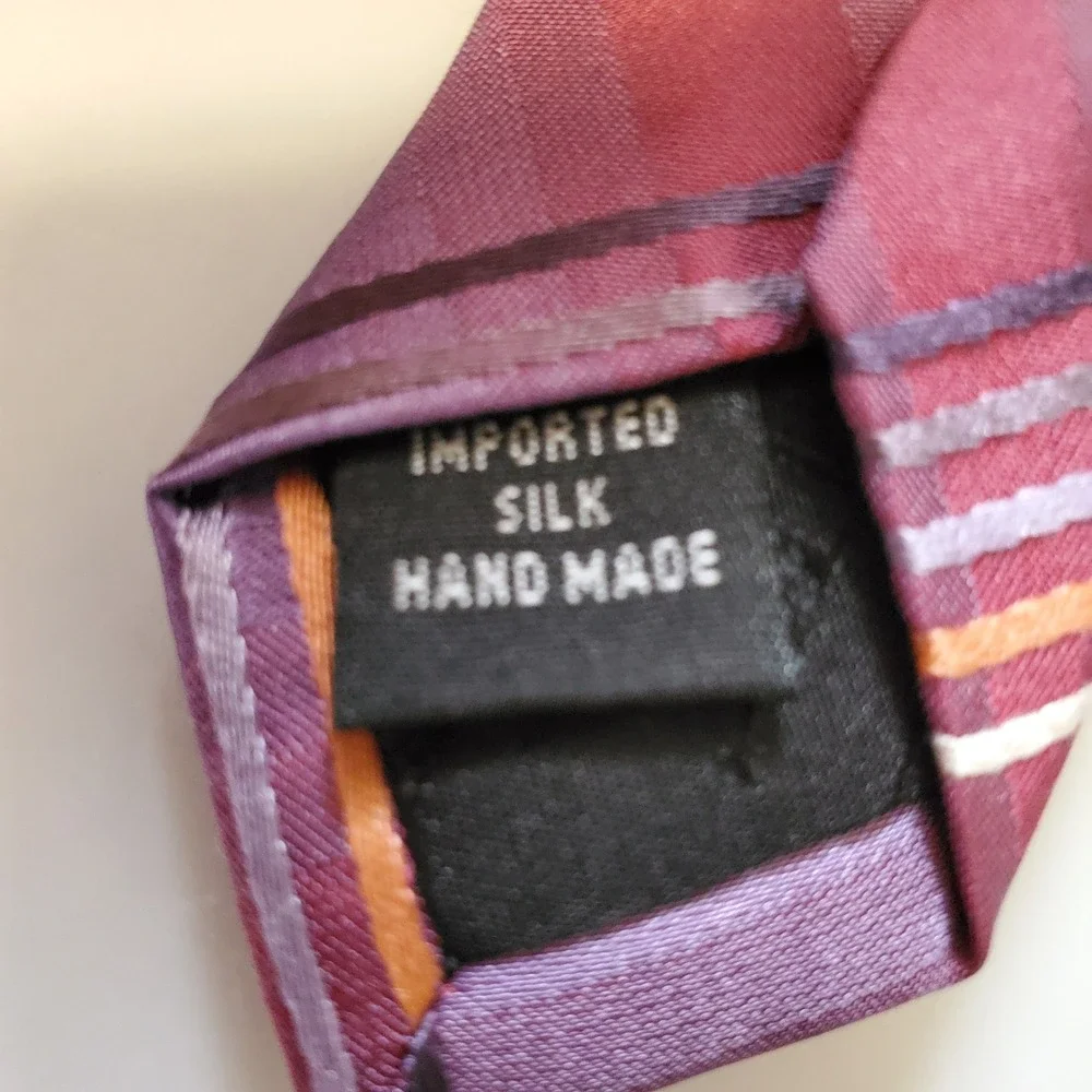 Kenneth Cole New York Mens Silk Tie Purple Burgundy Striped Plaid Hand Made 4in
